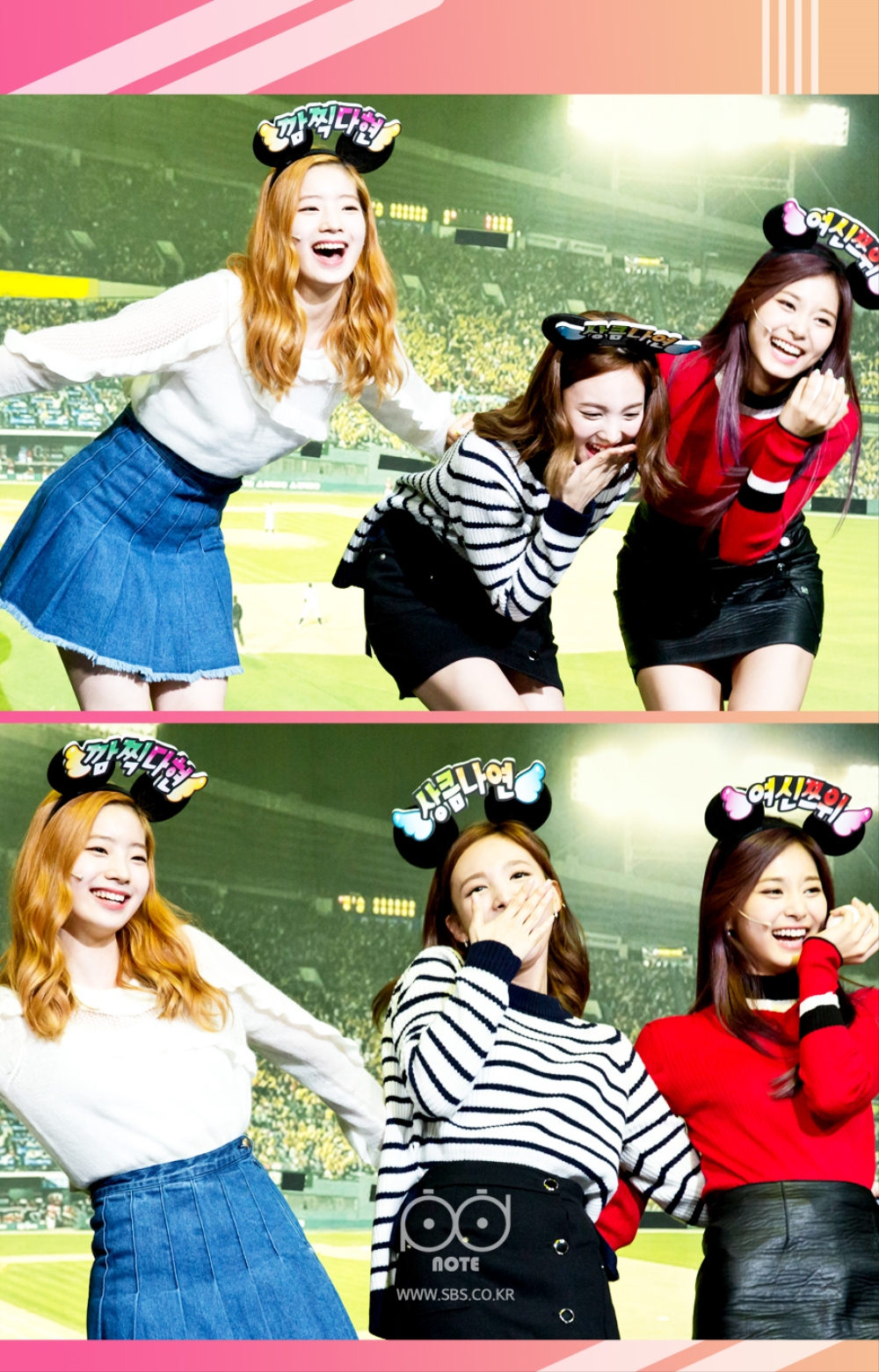 손으로 입을 막으며 호호호 웃는 모습 취하는 다현,나연,쯔위 이미지.