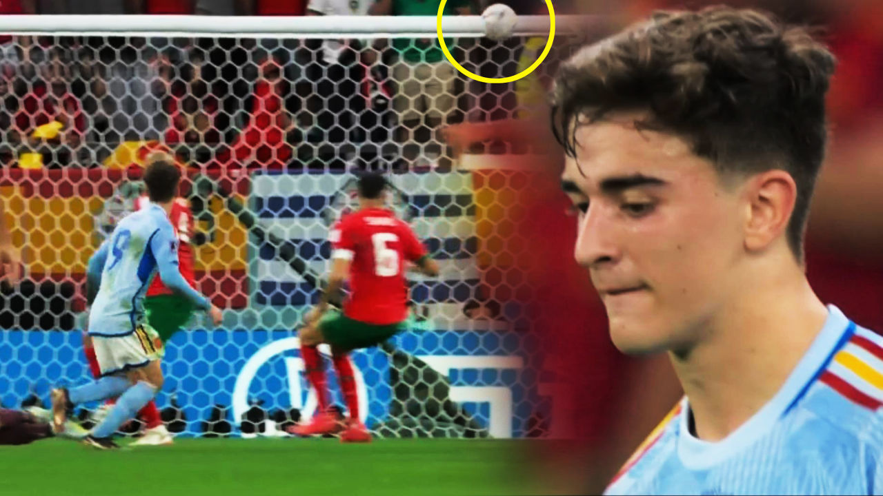 회심의 슈팅, 아쉽게 골대 상단 맞추는 가비 [모로코 vs 스페인] 썸네일