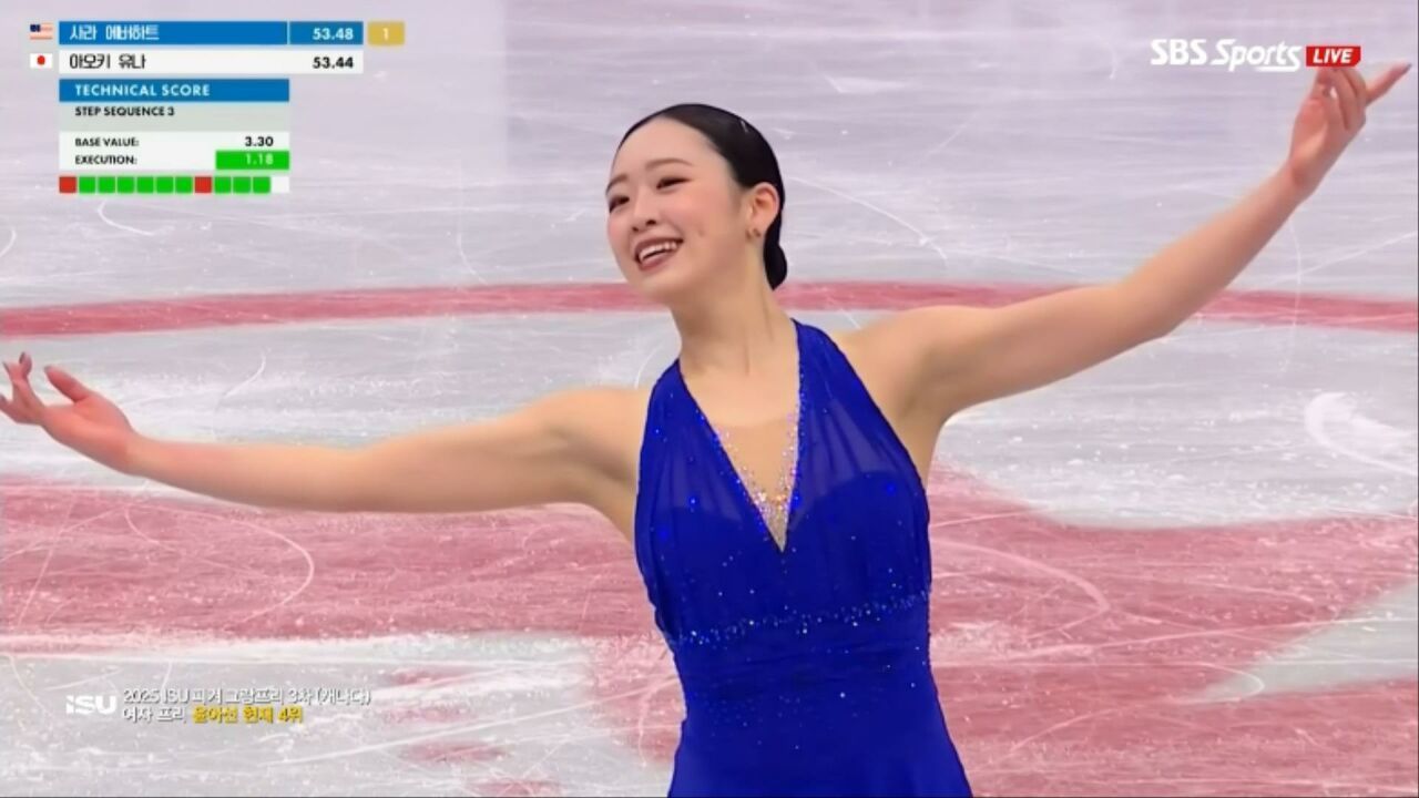 점프의 아쉬움 속에 프리 스케이팅을 마무리한 아오키 유나 [그랑프리 3차 여자 프리] 썸네일