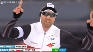 “1분 08초 22!” 기쁨의 세리머니를 보여주는 다미안 주레크 [월드컵 4차 남자 1000M]