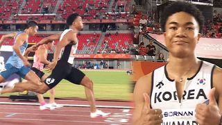 여전히 뜨거운 후반 가속! 예선 조 1위로 통과하는 조엘진 [육상 남자 100m 예선]