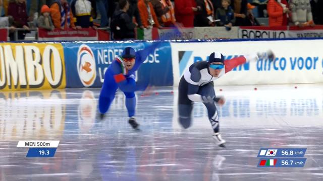 0.01초 차이로 먼저 들어오는 차민규 [월드컵 2차 남자 500m]